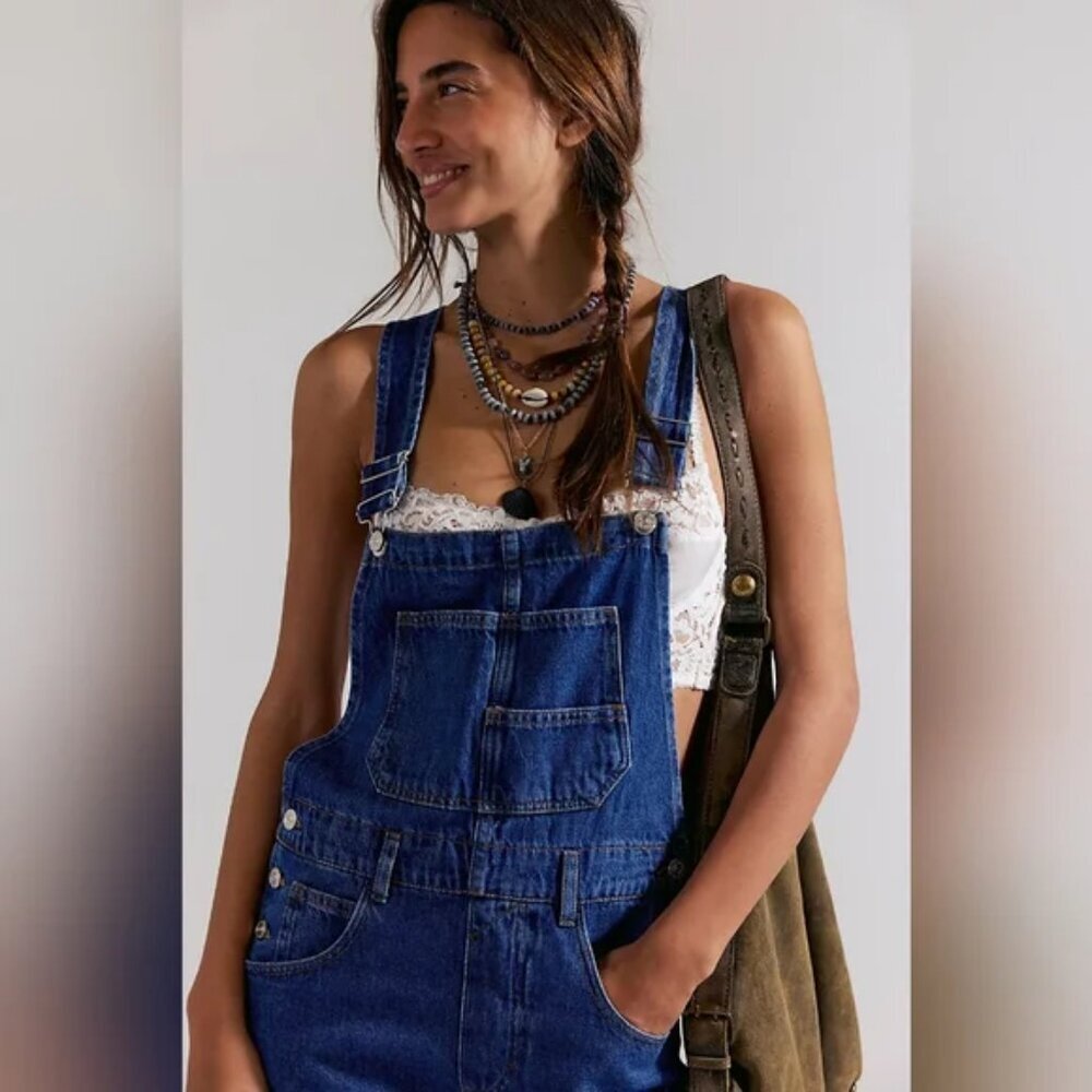 Free People Blue Denim Women's Overalls - Picture 2 of 8